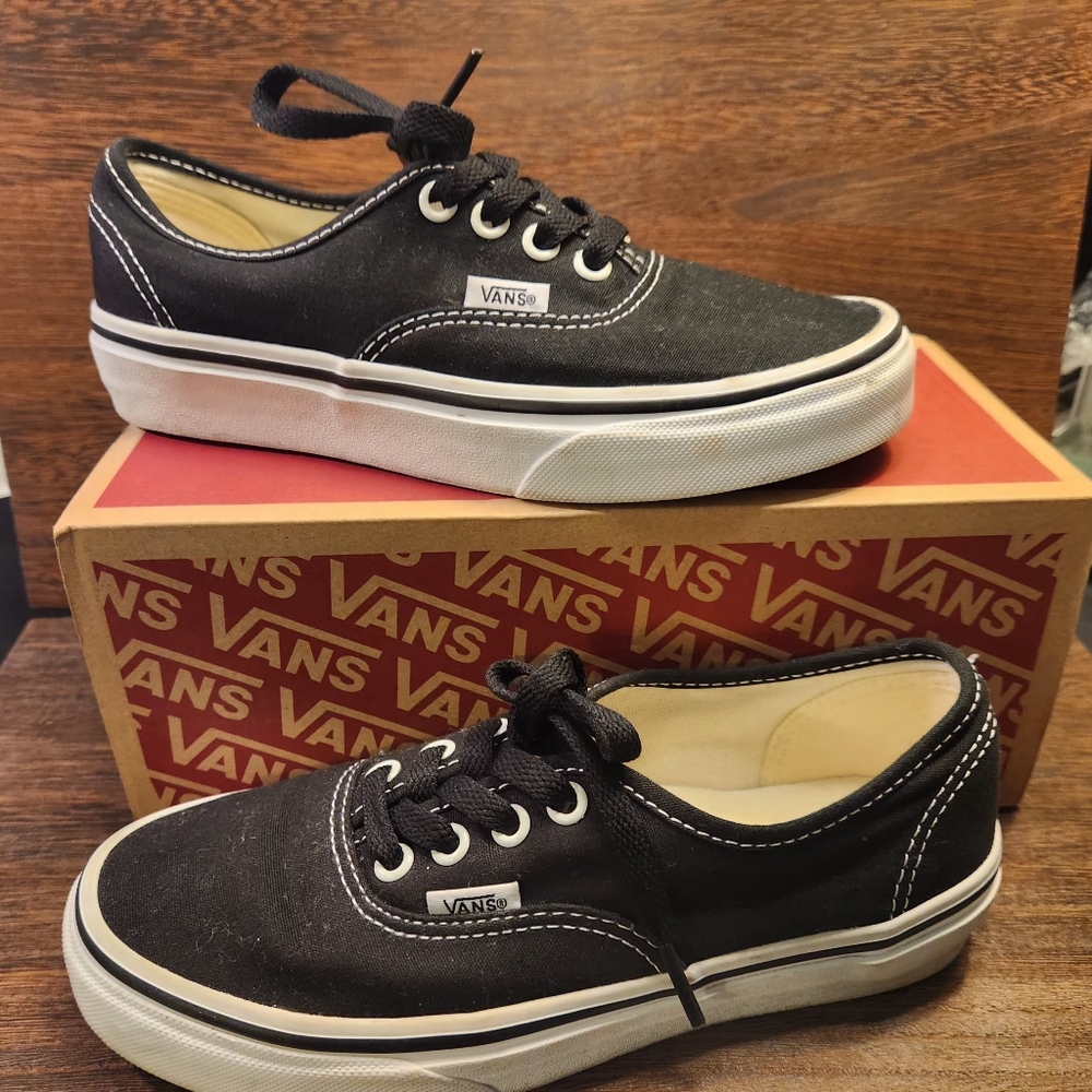 Authentic vans, black,  size 4 men's 5.5 women's with box.